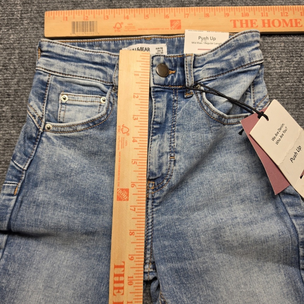Pull&Bear Push Up Skinny Jeans NWT Womens Size 0 Light Blue Distressed Ripped - Picture 2 of 11